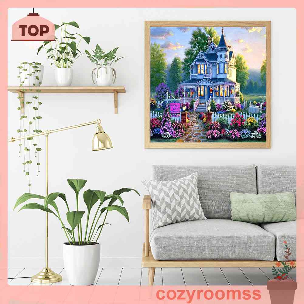 Tranh Đính Đá Kim Cương Toàn Bộ Hình Vẽ Biệt Thự Hoa DIY