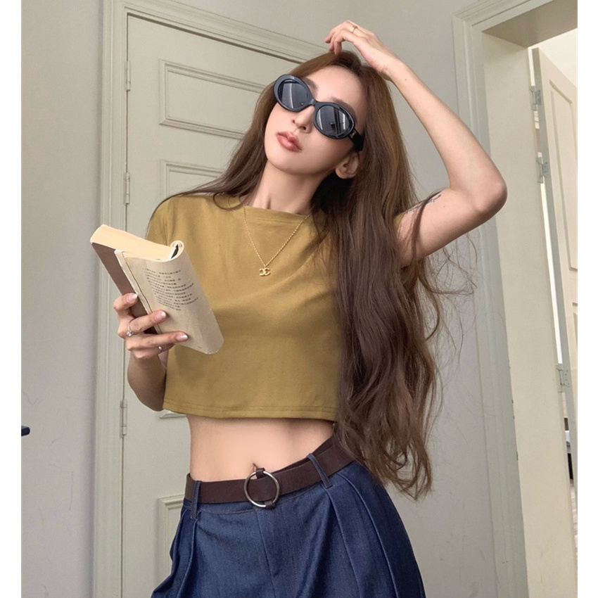 Áo Croptop Tay Ngắn Màu Sắc Thanh Lịch
