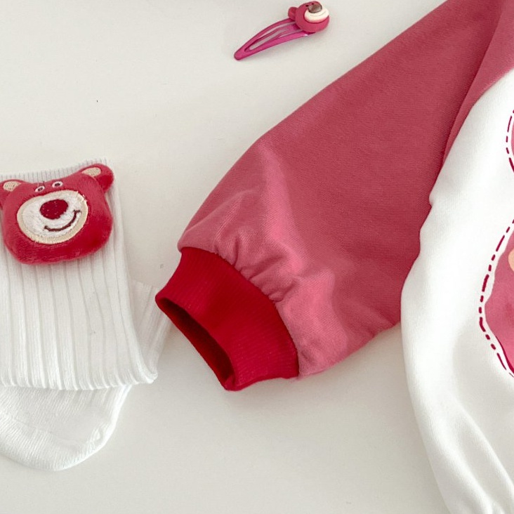 Bộ Áo Liền Quần Tay Dài In Hình Gấu Dễ Thương Cho Bé Sơ Sinh Từ 0-2 Tuổi