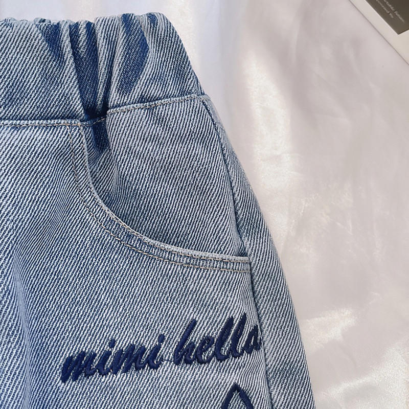 Quần Jeans Ống Rộng Co Giãn Thêu Họa Tiết Hoạt Hình Phong Cách Hàn Quốc Cho Bé Gái 0-6 Tuổi