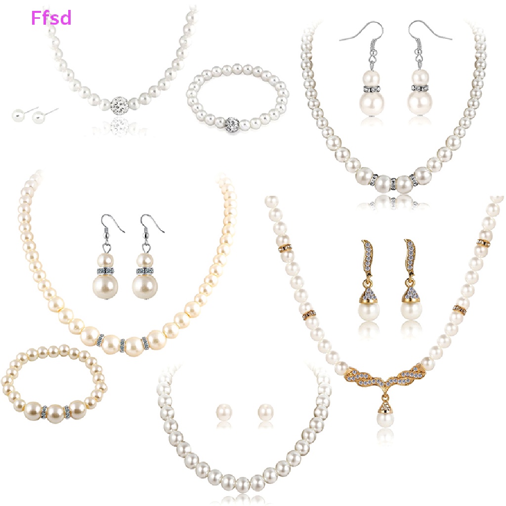 {Ffsd} Bộ Trang Sức Trang Sức Vòng Cổ Bông Tai Ngọc Trai Thời Trang Cho Cô Dâu Trong Tiệc Cưới Bán