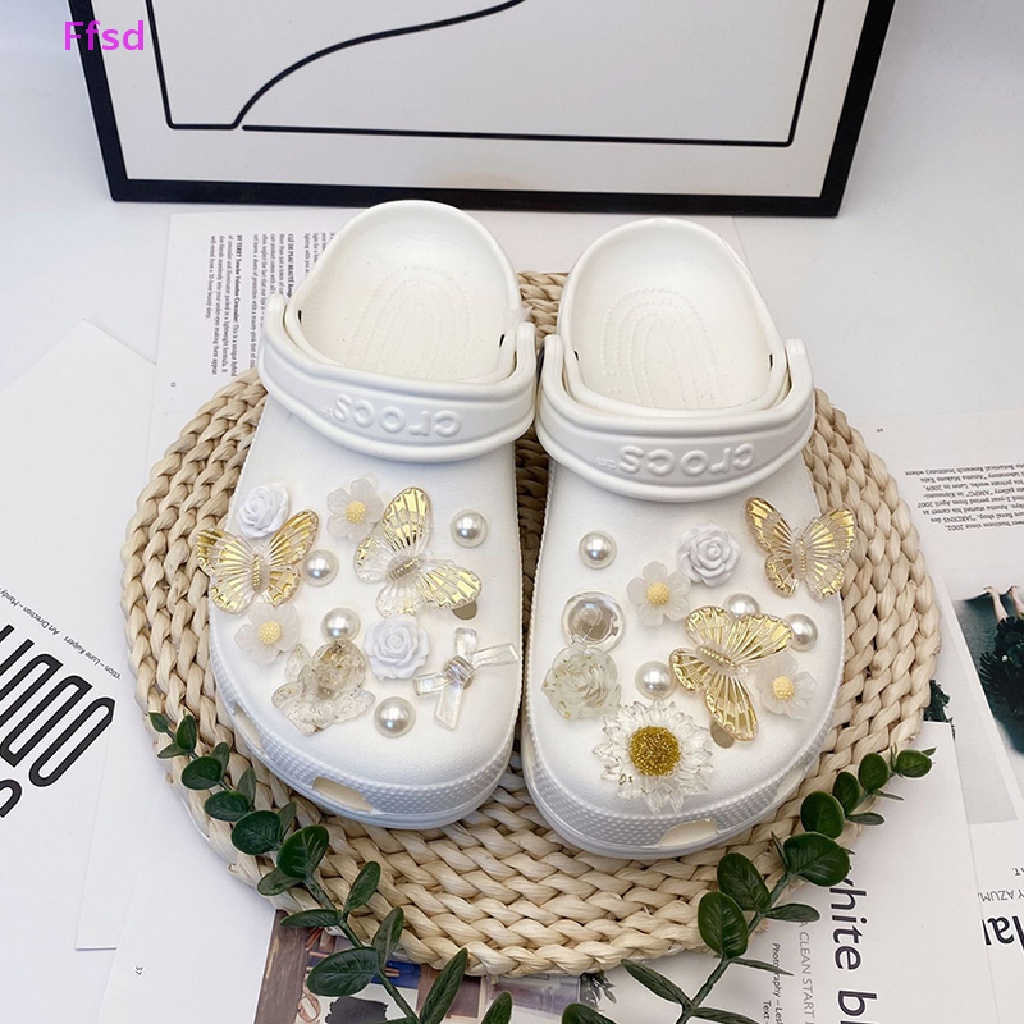 {Ffsd} Bộ Khóa Giày Ba Chiều Hình Bướm Lá Vàng Có Thể Tháo Rời Diy Bán Chạy