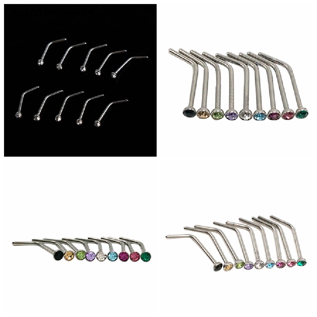 Set 10 Khuyên Mũi Bằng Thép Không Gỉ Đính Đá Thời Trang