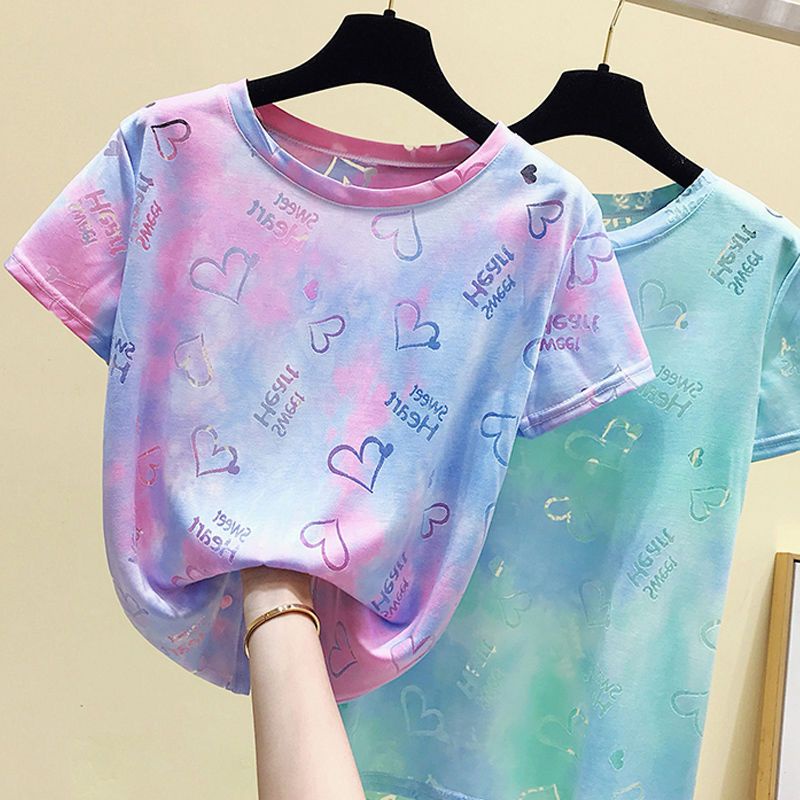 Áo Thun Tay Ngắn Dáng Rộng Họa Tiết Màu Nhuộm Độc Đáo Thời Trang Mùa Hè Mới Cho Nữ