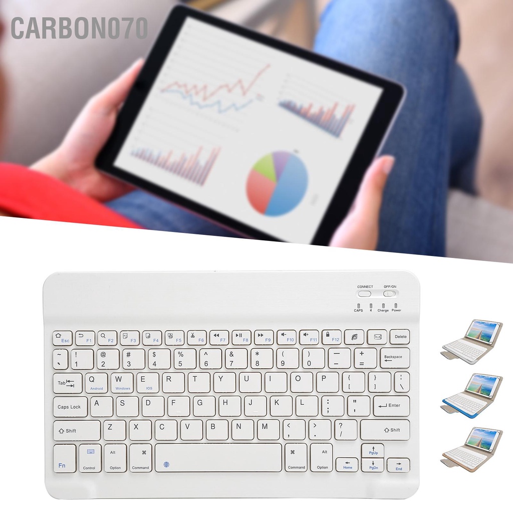 Carbon070 Bộ vỏ máy tính bảng với giá đỡ bảo vệ bàn phím Bluetooth màu trắng Đa năng cho 9 7‑10 1in