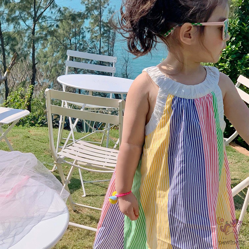 Đầm Sát Nách Kẻ Sọc Nhiều Màu Thời Trang Mùa Hè Hàn Quốc Cho Bé Gái