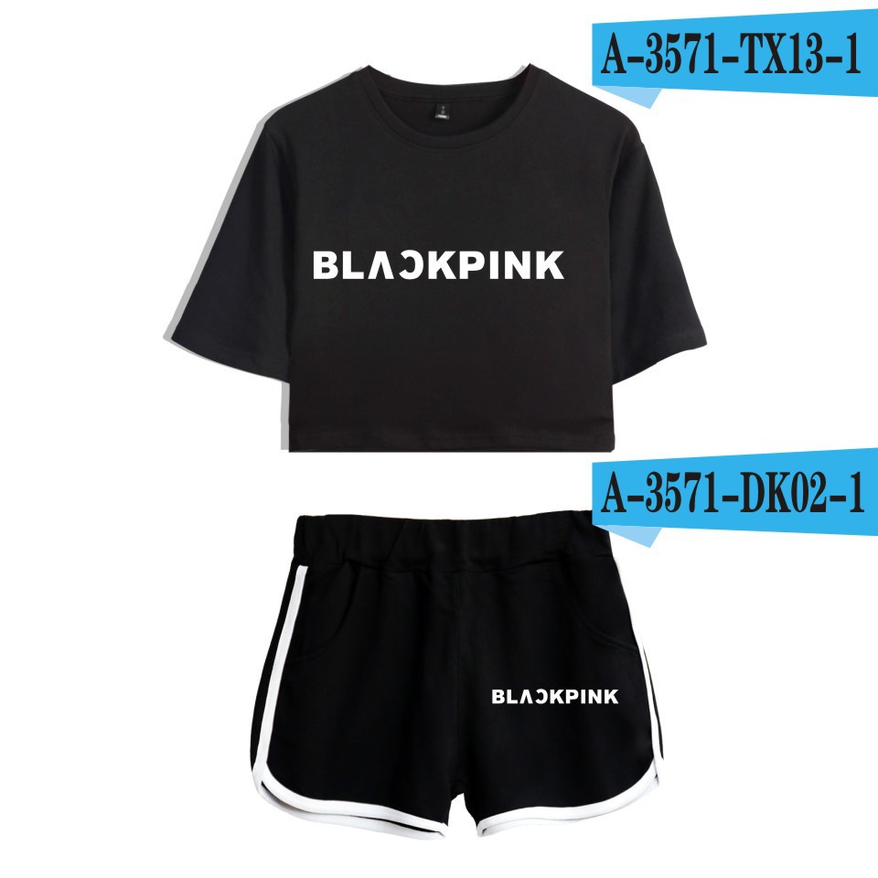 Set Áo Lửng + Quần Short In Hình Nhóm Nhạc blackpink Thời Trang Dành Cho Nữ