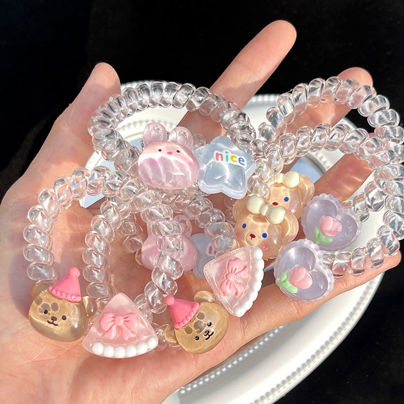 Dây Cột Tóc Co Giãn Trong Suốt Hình Động Vật Hoạt Hình Dễ Thương Cho Nữ