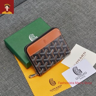 Goyard ví ngắn đựng thẻ / tiền xu có khóa kéo họa tiết răng cún dễ thương cho nữ