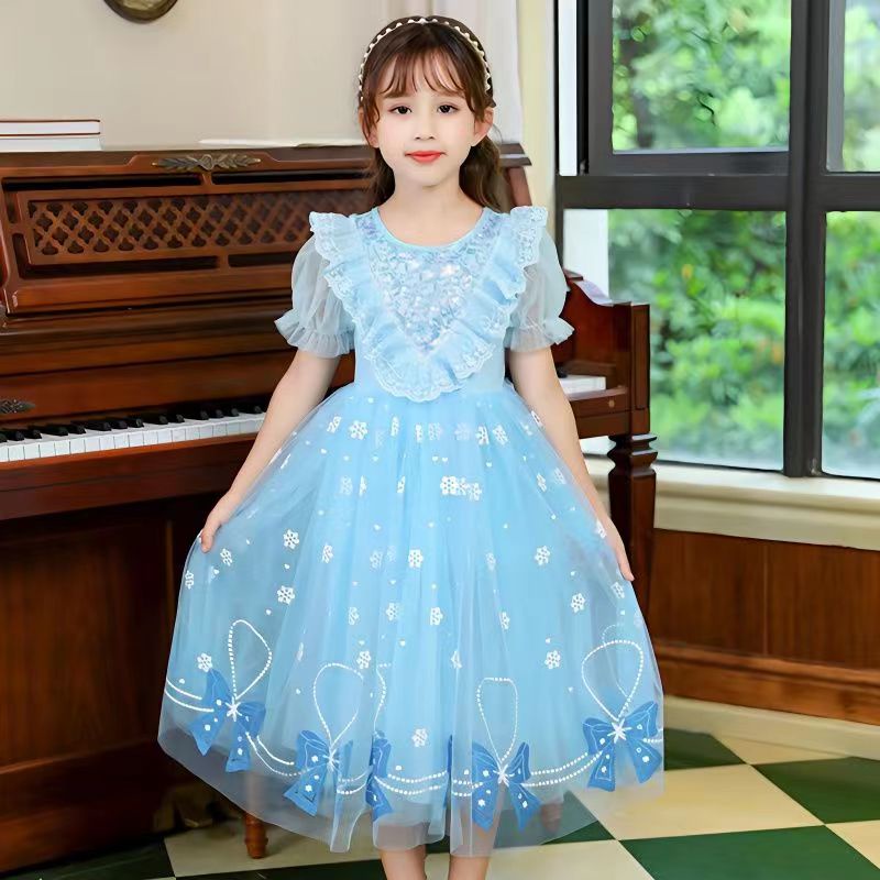 Băng và tuyết mê hoặc cho bé gái Mùa hè mới Đầm bé gái Lớn Trẻ nhỏ Đầm lưới trẻ em Đầm công chúa cho bé