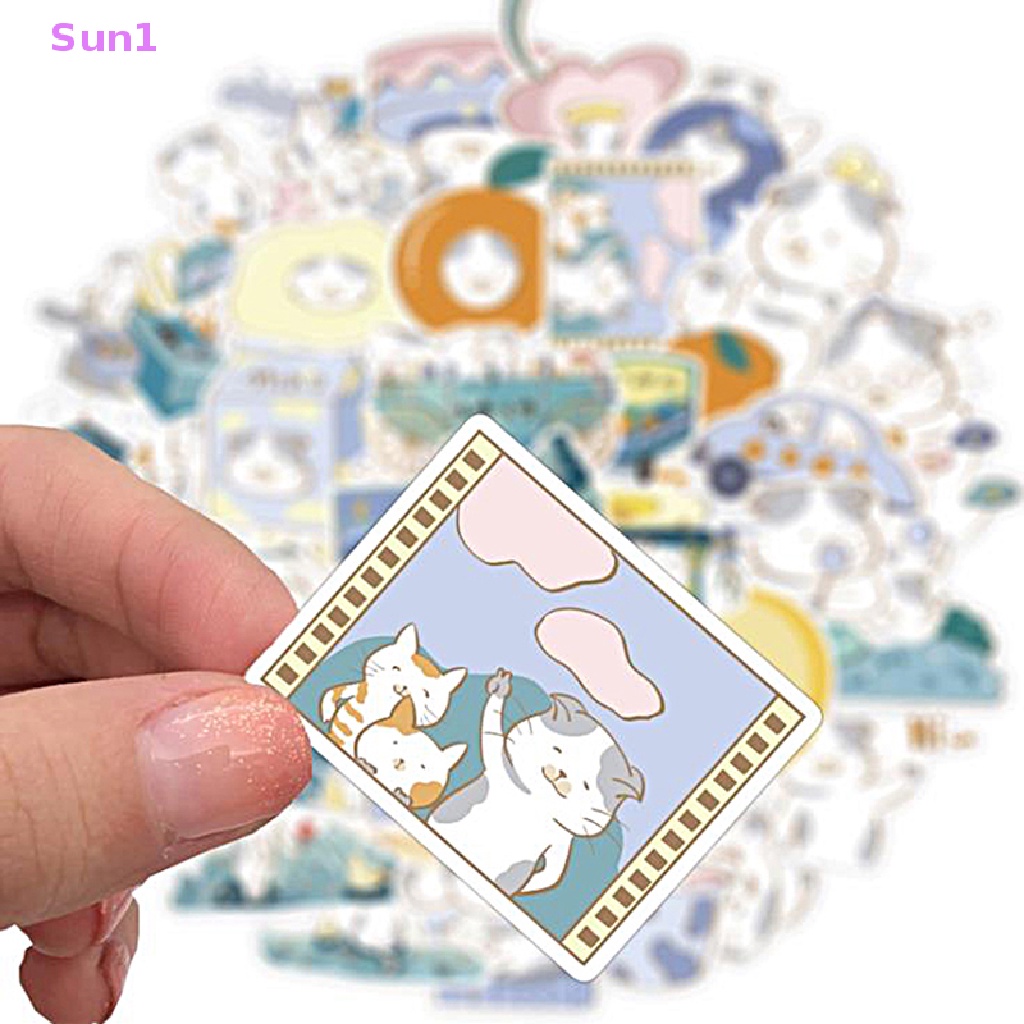 Set 1: 40 Miếng Dán PVC Hình Mèo Hoạt Hình Trang Trí Vali Đàn Guitar