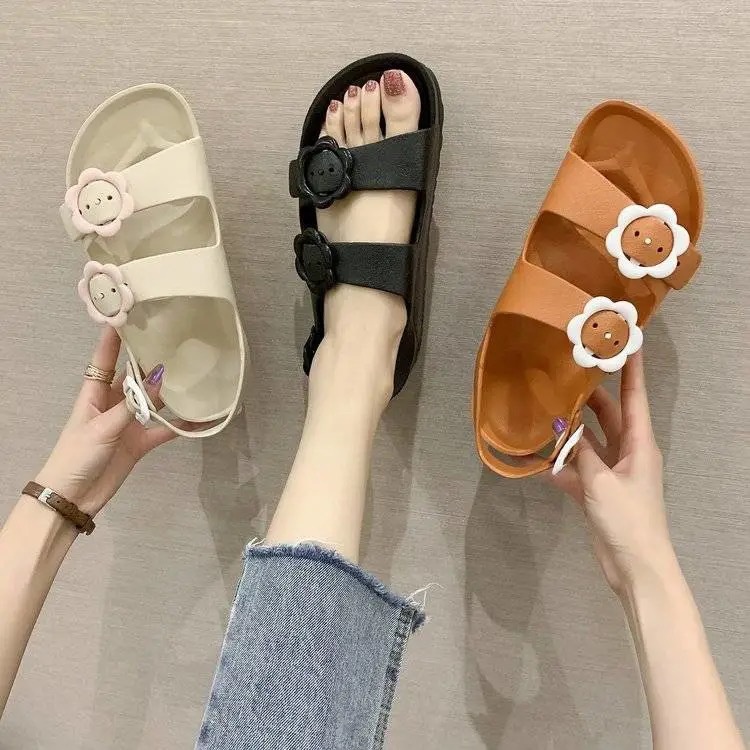 Xăng đan Đi Biển Đế Phẳng 122 Họa Tiết Hoa Trái Tim Phong Cách La Mã Mới Cho Nữ