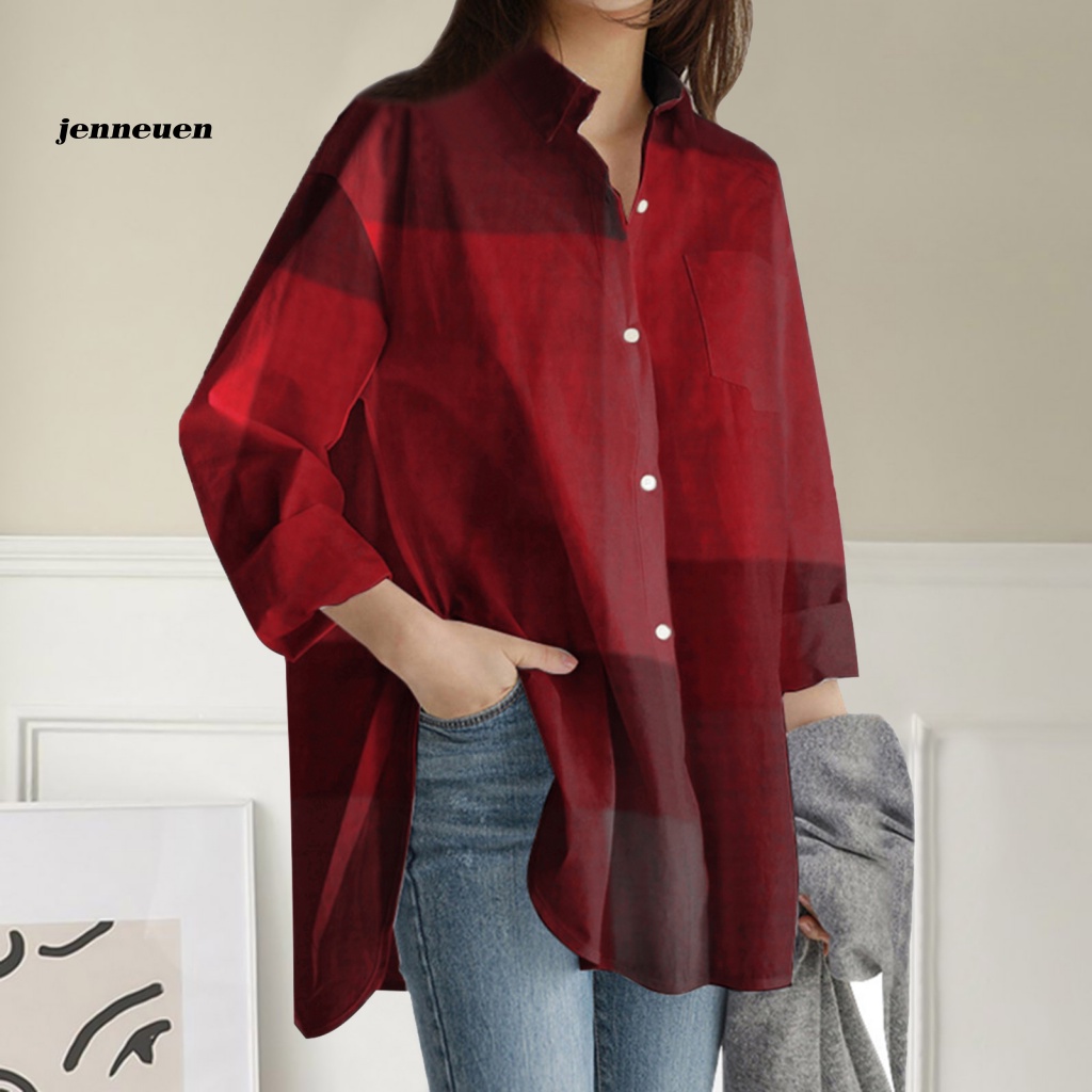 Áo Sơ Mi Tay Dài Cổ Bẻ Cài Khuy Kẻ Sọc Thời Trang Mùa Xuân Cho Nữ