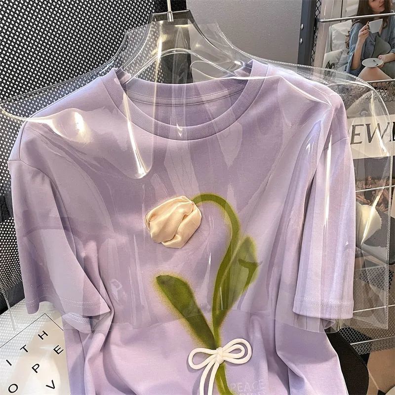 Áo Thun 100% Cotton Ba Chiều In Hình Hoa Tulip Thời Trang Dành Cho Nam Nữ Size Lớn-150kg