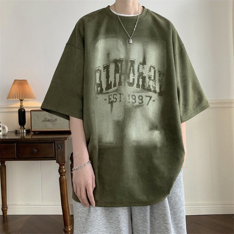 Áo Thun Da Lộn Tay Ngắn Dáng Rộng In Chữ Mo Measured Phong Cách Hip Hop Đường Phố Mỹ Thời Trang Mùa Hè Cho Nam