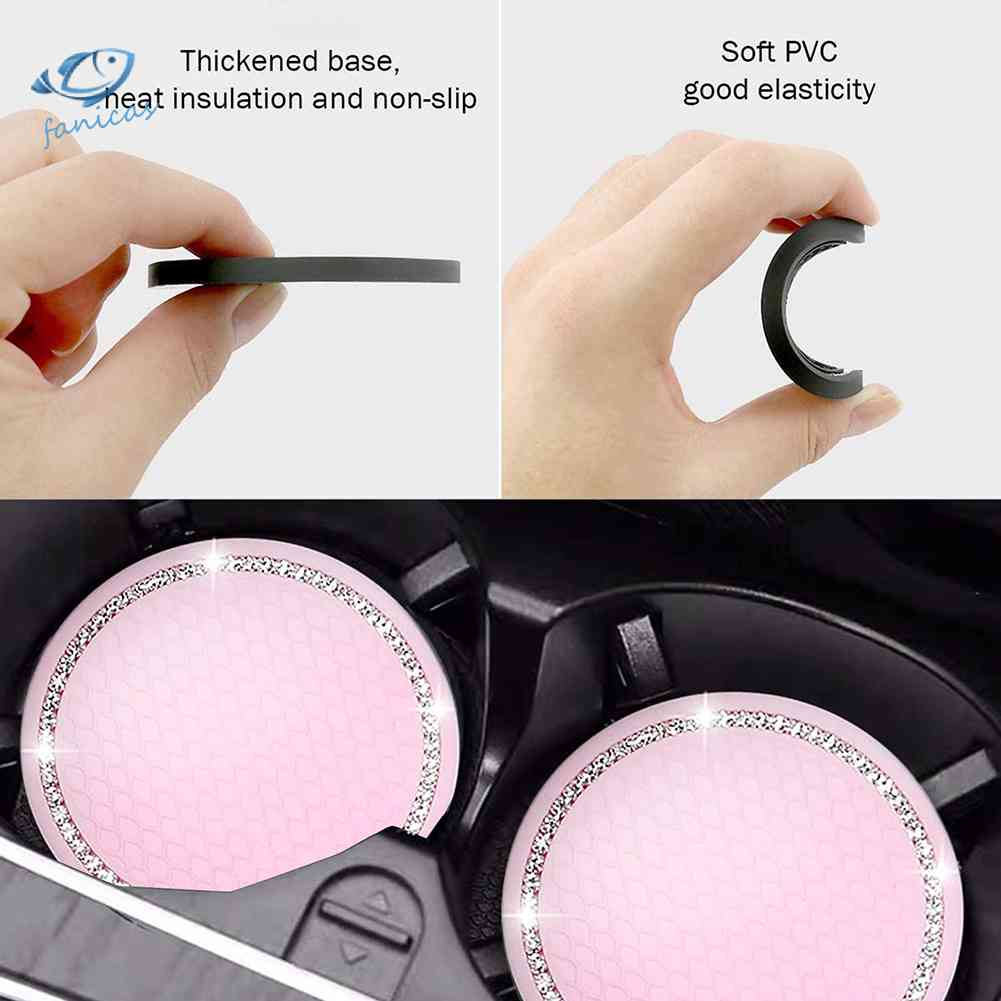 Bộ 2 Đế Lót Ly Chống Trượt Đính Đá Dễ Thương Cho Xe Hơi