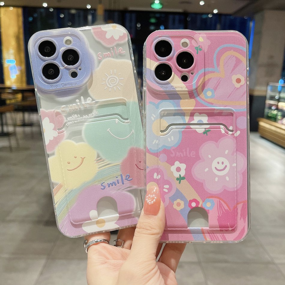 Ốp Điện Thoại Tpu Mềm Dạng Ví Đựng Thẻ Hình Mặt Trời Cười Cho iPhone 14 13 12 11 Pro Max For SE 2020 XS X XR 7 8 Plus