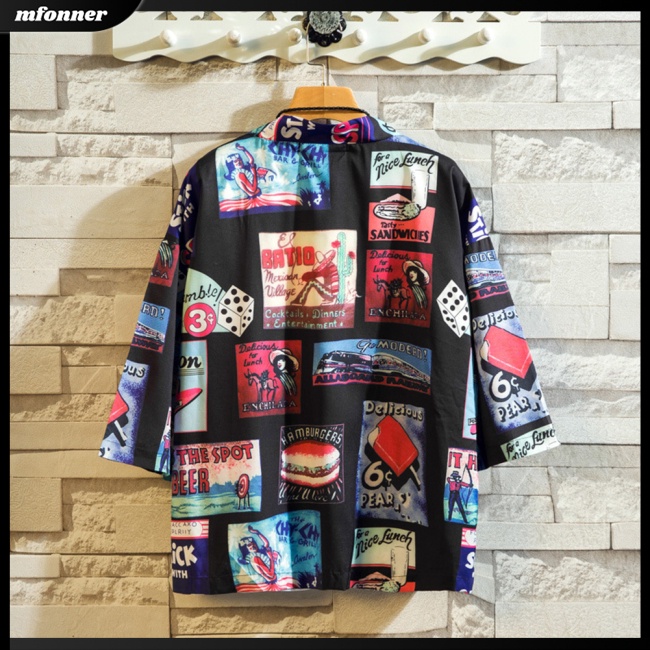 Áo Khoác Kimono Tay Lửng Dáng Rộng In Họa Tiết Cá Tính Dành Cho Nam Và Nữ