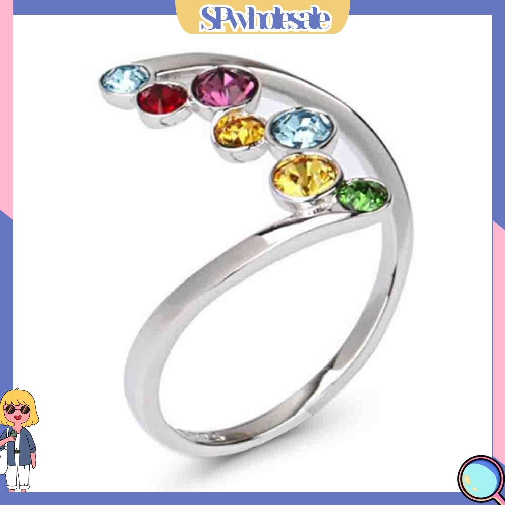 &lt;SPwholesale&gt; Nhẫn Đính Đá Nhiều Màu Sắc Lấp Lánh Thời Trang Cho Nữ