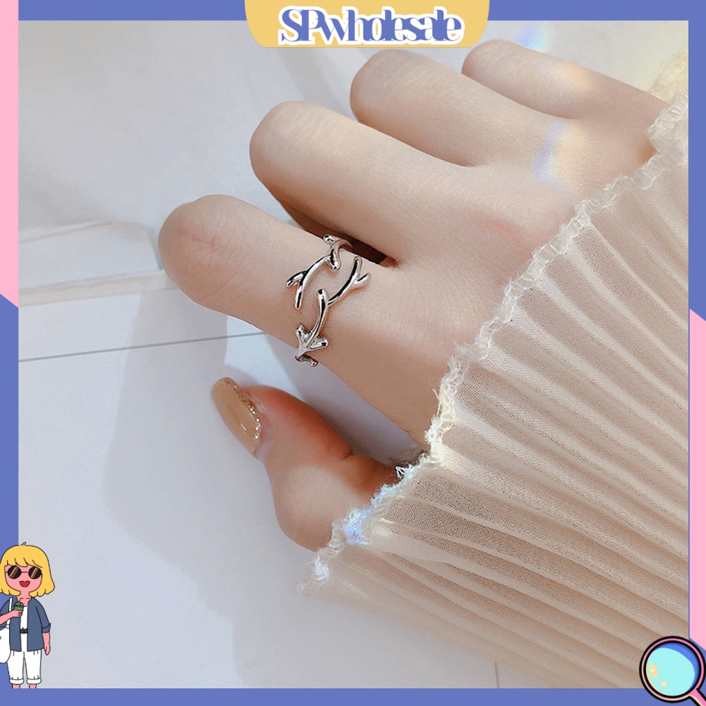 <SPwholesale> Nhẫn Hở Mạ Điện Hình Học Sừng Hươu Lá Cây Đơn Giản Quyến Rũ Trang Sức Chống Mài Mòn Có Thể Điều Chỉnh