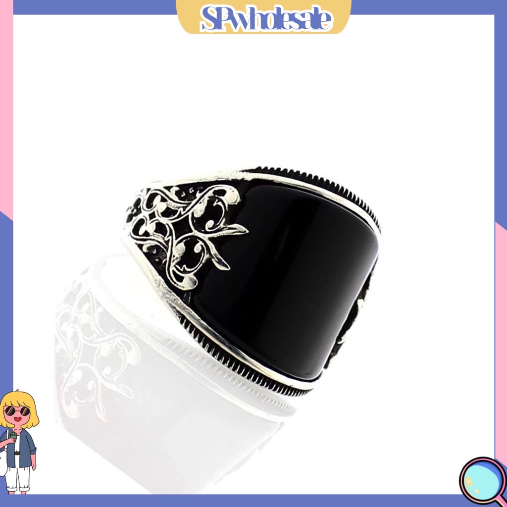 <SPwholesale> Nhẫn Hình Hoa Usage Mặt Rộng Màu Đen Trang Sức Unisex