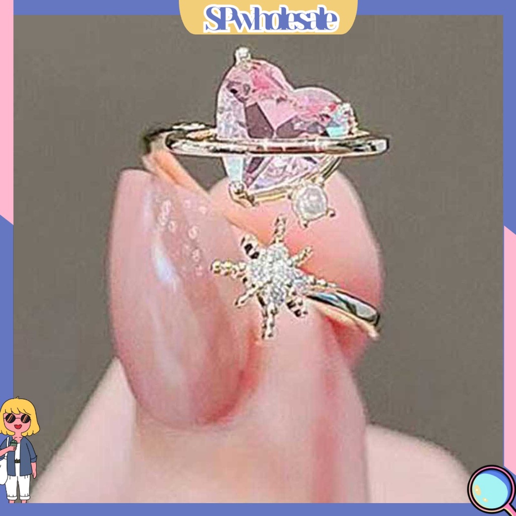 <SPwholesale> Nhẫn Hở Hình Trái Tim Đính Đá Lấp Lánh