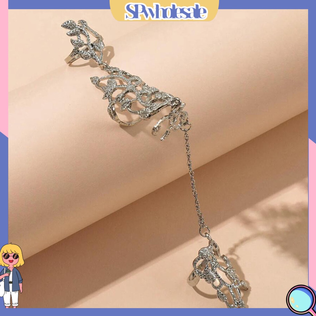 <SPwholesale> Nhẫn Chuỗi Xích Chống Dị Ứng Chống Oxy Hóa Trang Sức Hình Hoa Đính Kim Cương Giả Retro Thích Hợp Làm Quà Tặ