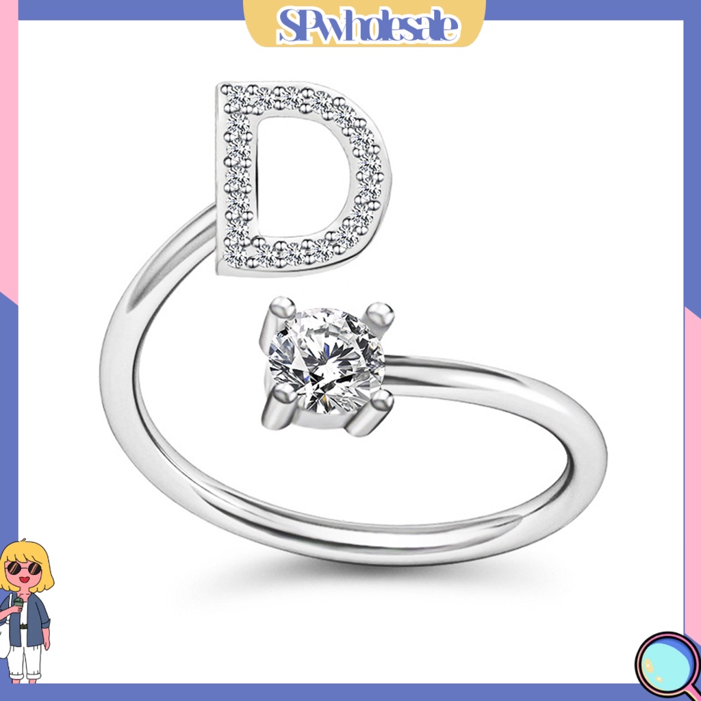 &lt;SPwholesale&gt; Nhẫn Hở Họa Tiết Chữ Cái A Đến Z Có Thể Điều Chỉnh Kích Thước