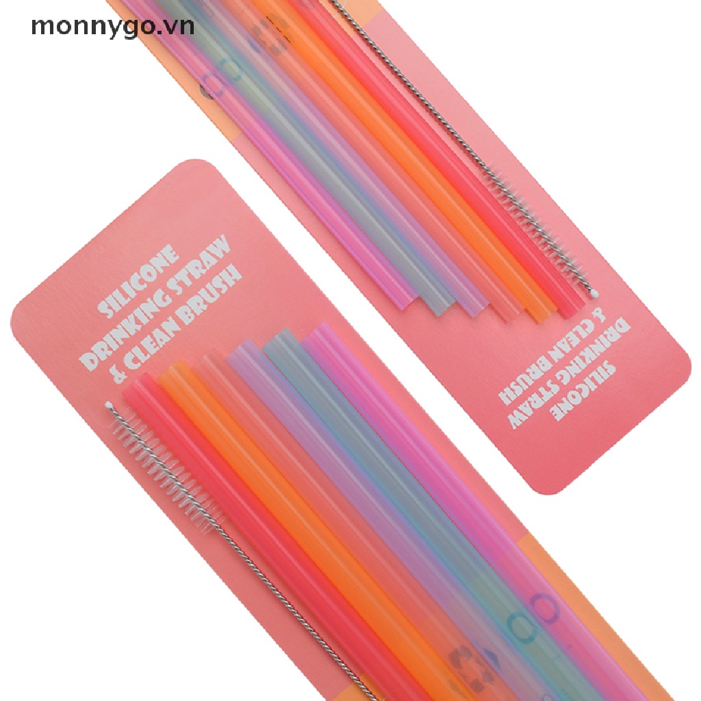 Set 6 Ống Hút Silicon Dẻo Trong Suốt Tái Sử Dụng Linh Hoạt Sáng Tạo Monogo