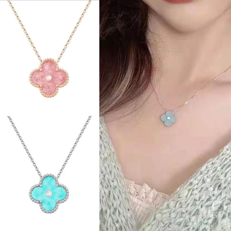 Rose Pyroxene Dây Chuyền Bạc Hình Cỏ Bốn Lá Cao Cấp Phong Cách Mới Mùa Hè Sang Trọng Màu Hồng Nhạt Niche