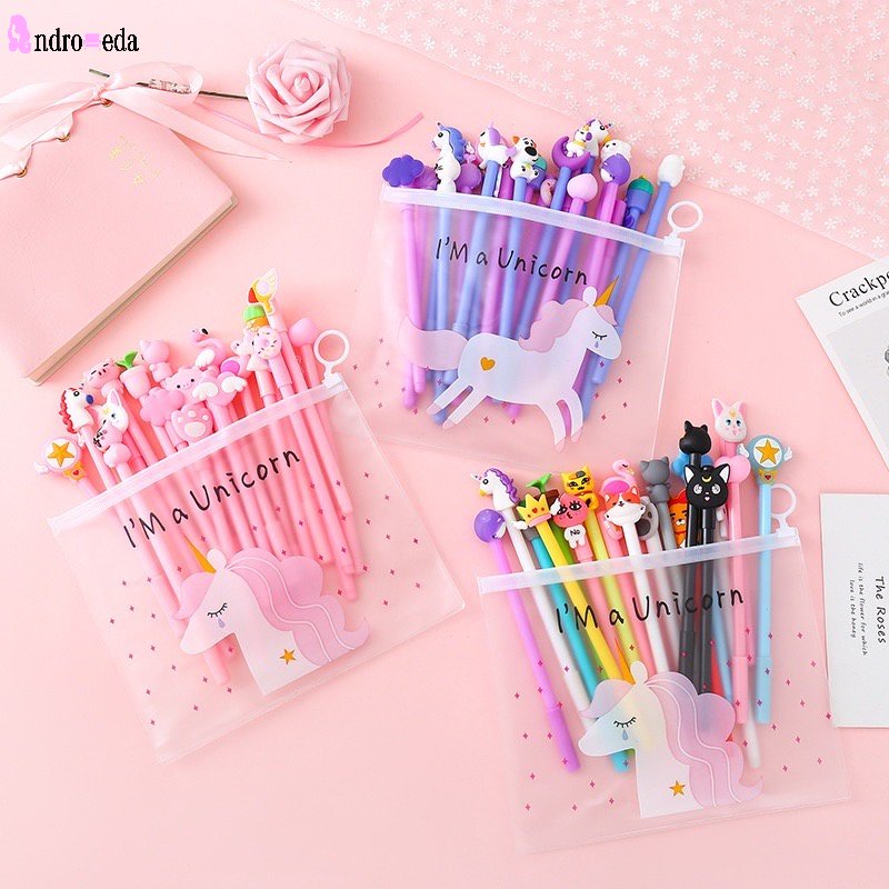 Set 20 Bút Mực Gel Ngòi 0.5mm In Họa Tiết Hoạt Hình Dễ Thương