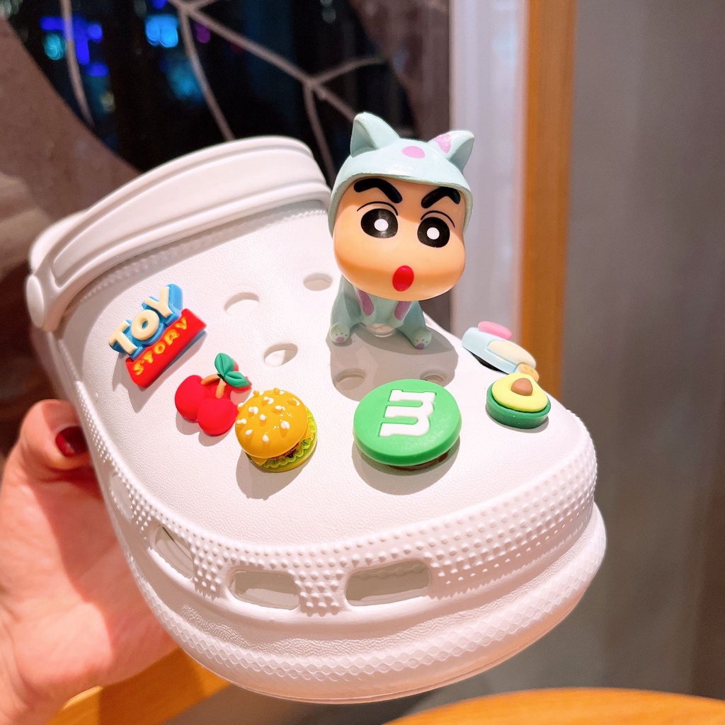 Bộ Phụ Kiện Trang Trí Giày Trẻ Em Hình shin chan Jojo croc Bánh hamburger Thỏ Đèn led