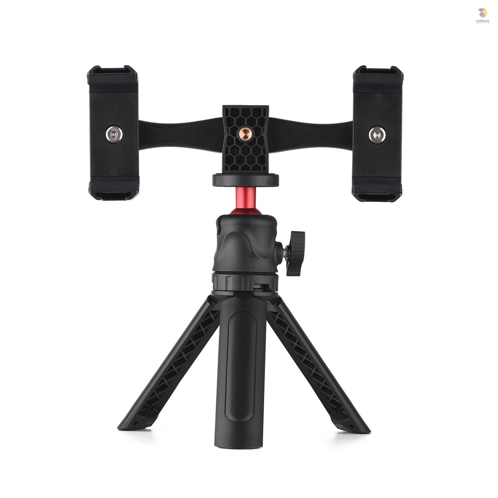 Bộ Giá Đỡ Ba Chân Đa Năng Andoer Kèm Giá Đỡ Điện Thoại Kép 4 Ngàm Lạnh + Tripod Để Bàn Cho Vlog Live Streaming Oline Vi