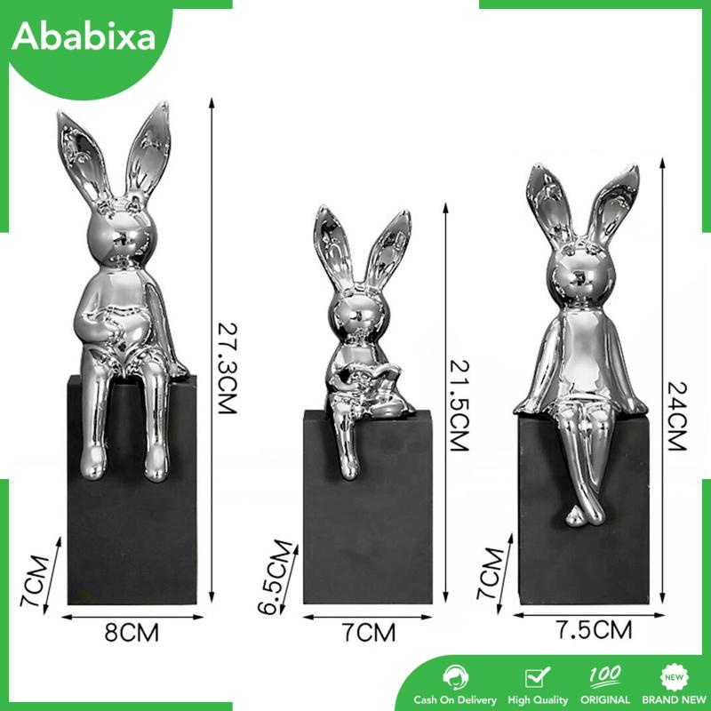 Set 3 Tượng Thỏ Bằng Gốm Thủ Công Trang Trí Nhà Cửa