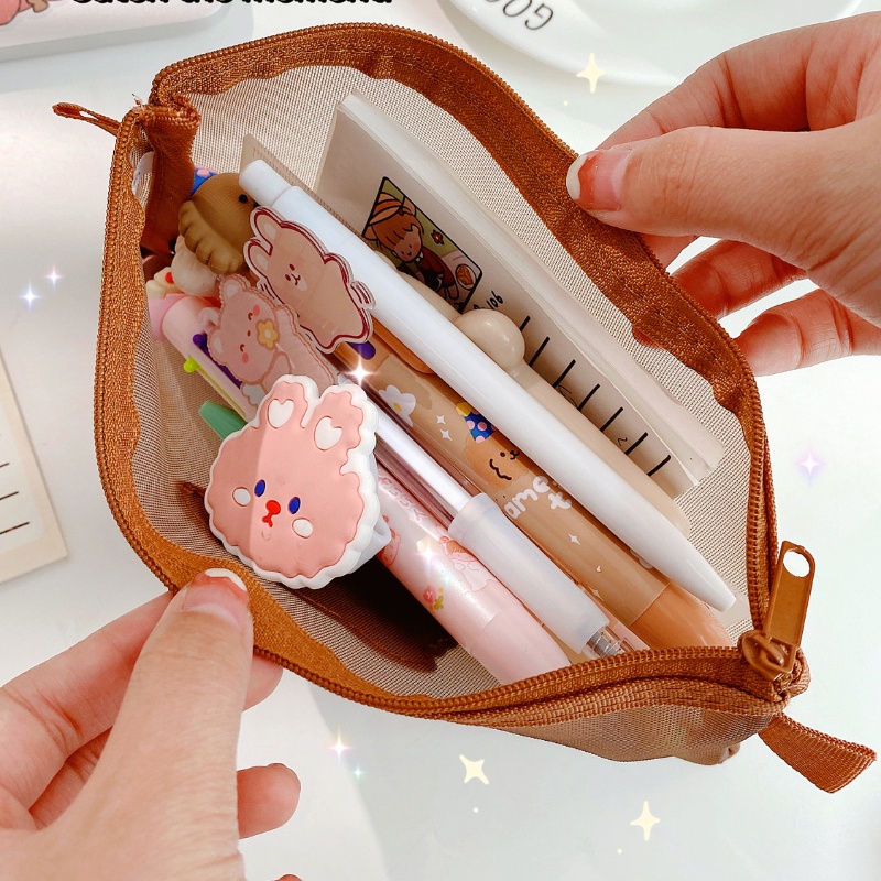 Túi Lưới Đựng Đồ Trang Điểm Họa Tiết Gấu Dễ Thương Phong Cách Nhật Bản