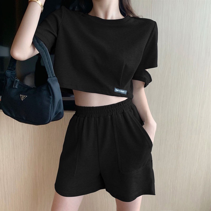 Set Đồ Thể Thao Áo Thun Tay Ngắn Phong Cách Mới 2023 + Quần Short Ống Rộng Ngọt Ngào Thời Trang Mùa Hè Cho Nữ