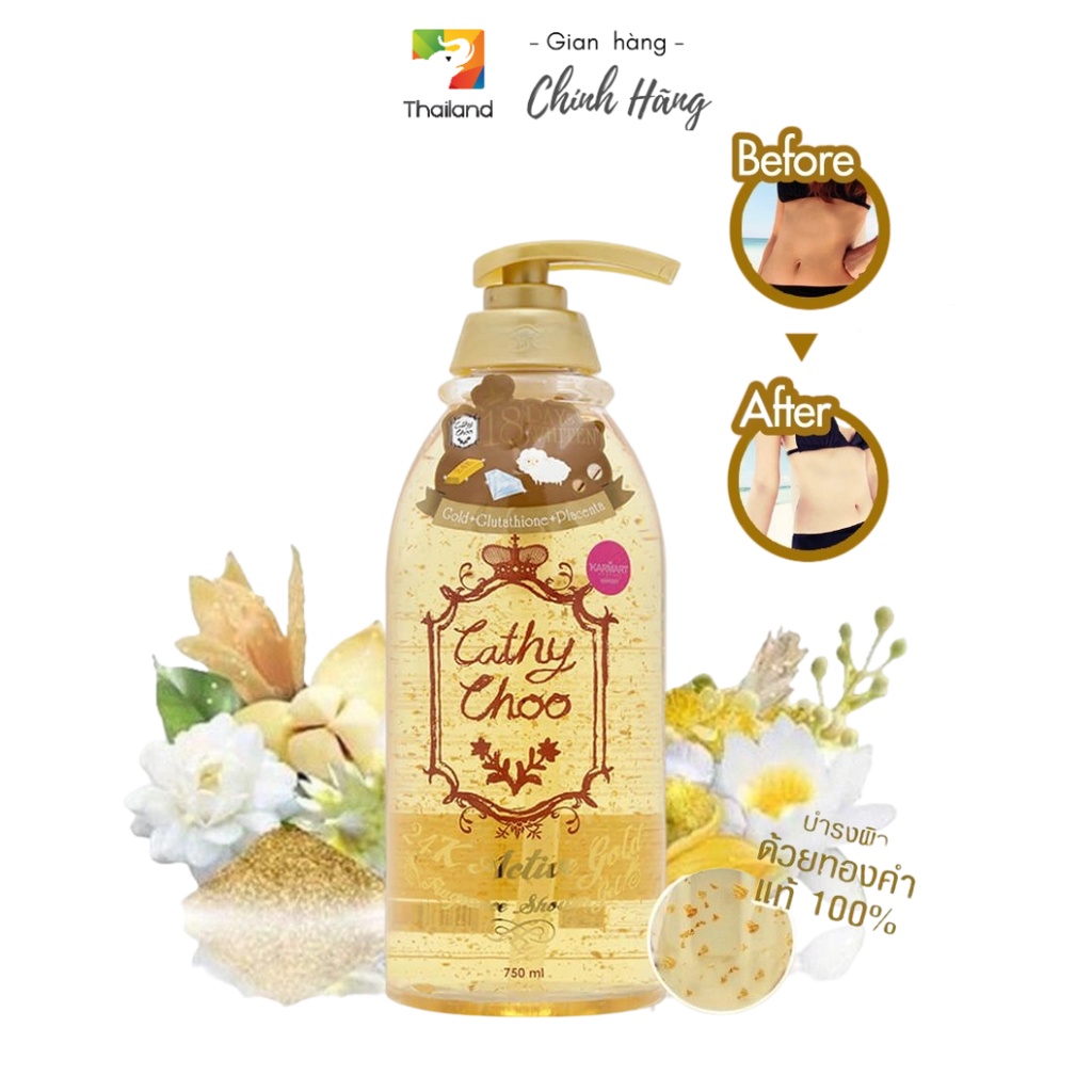 Sữa tắm tınh chất vàng bổ xung Glutathion Cathy Choo 24K Active Gold 750ml Thái Lan