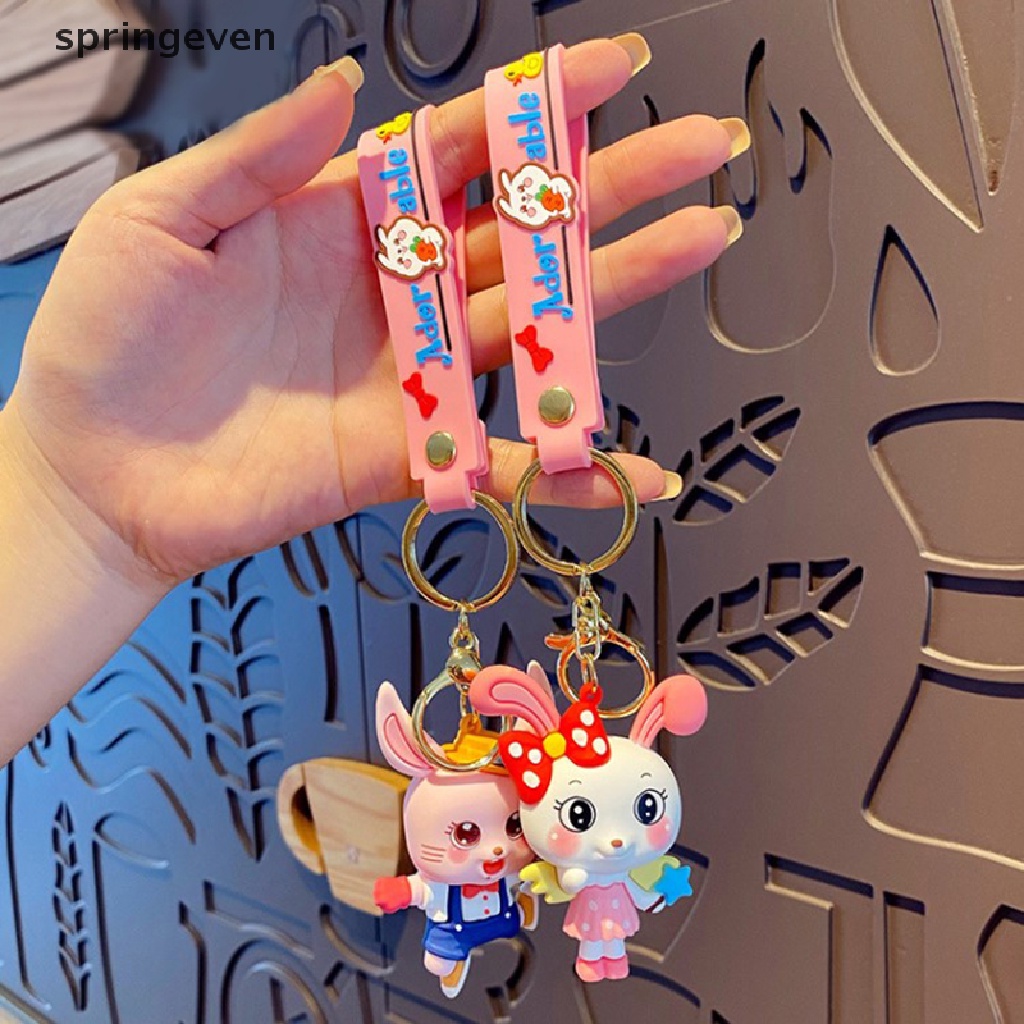 Móc Khóa Cặp Đôi Bằng PVC Họa Tiết Thỏ Hoạt Hình Dễ Thương