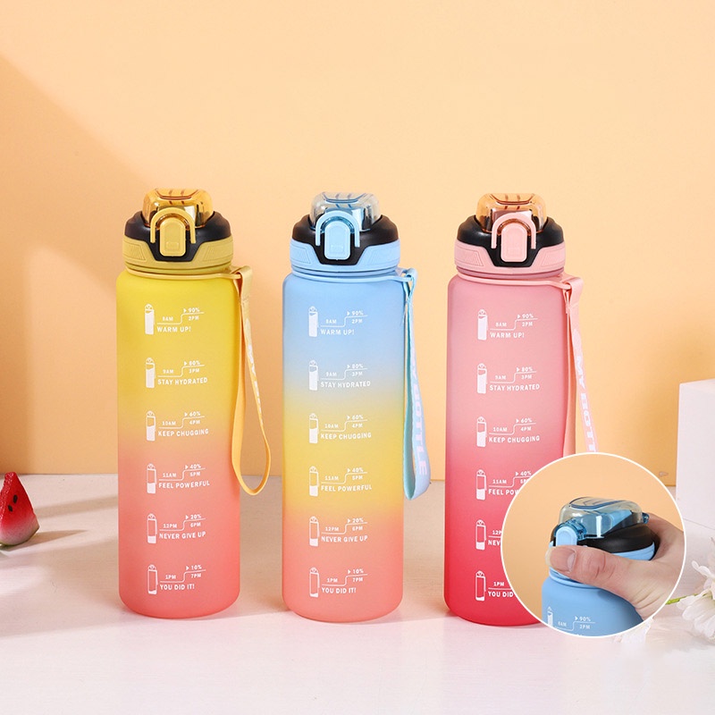 Bình Nước Thể Thao Dung Tích Lớn 1000ML Có Ống Hút Thay Đổi Màu Sắc Tiện Lợi