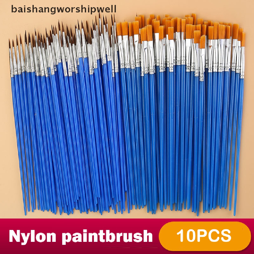 Bavn Set 10 Cọ Vẽ Tranh Sơn Dầu Màu Nước Đầu Nhọn Dẹt Lông Nylon Thủ Công Mỹ Nghệ Có Móc Dây Mỏng Martijn