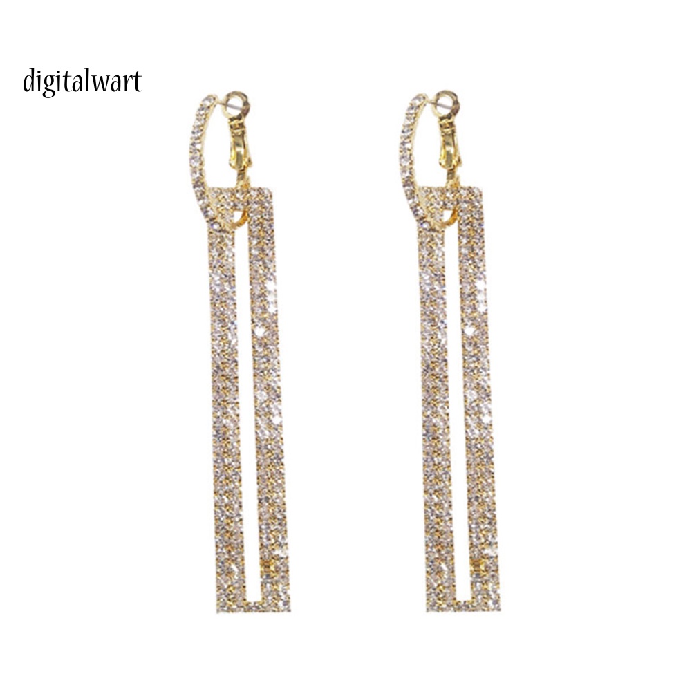 Kỹ Thuật Số| Bông Tai HợP Kim HìNh Chữ NhậT ĐíNh Đá ThờI Trang