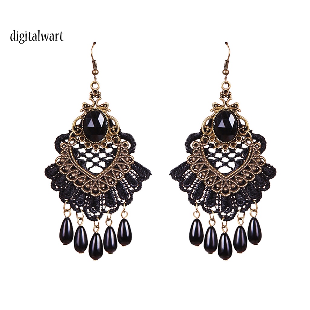 Kỹ Thuật Số| 1 Đôi Bông Tai Ren Rỗng Đính Đá Tua Rua Phong Cách Halloween