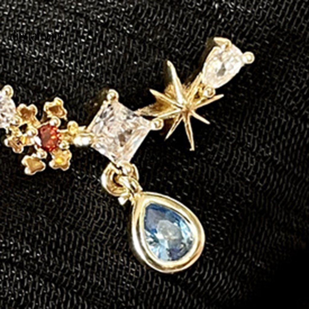 Kỹ Thuật Số| Bộ Vòng cổ + Bông Tai Đính Đá Zircon Hình Giọt Nước Bằng Đồng Bạc Chống Mài Mòn Thời Trang