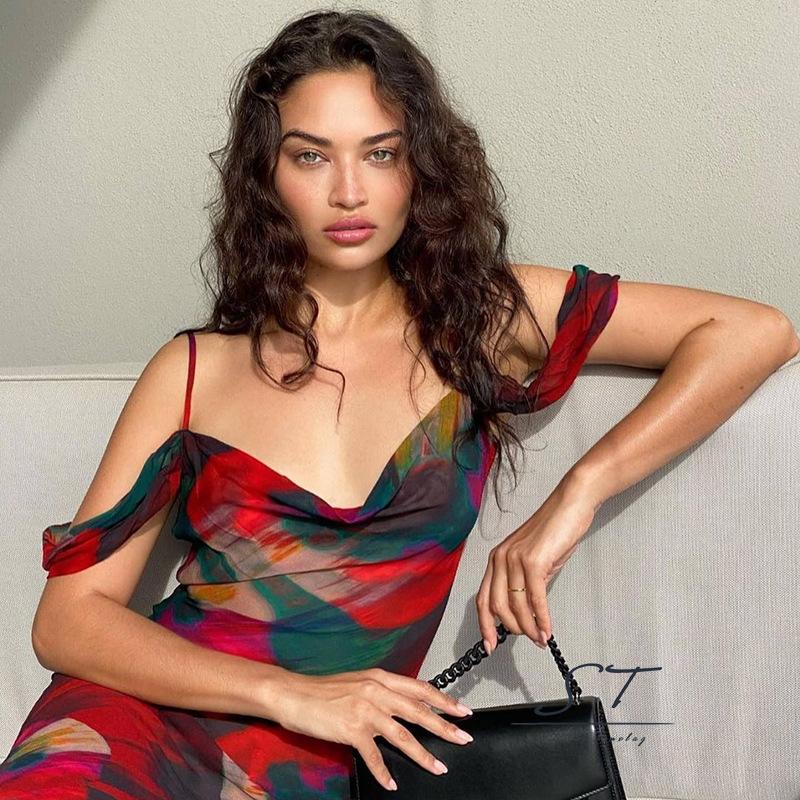 Đầm Dài Hai Dây Mềm Mại In Họa Tiết Thời Trang Mùa Hè Dành Cho Bạn Nữ CY03