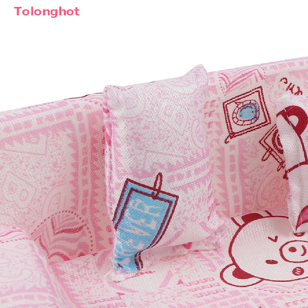 Bộ Ghế sofa Vải Họa Tiết Hoa Kèm 2 Gối Phụ Kiện Cho Nhà Búp Bê