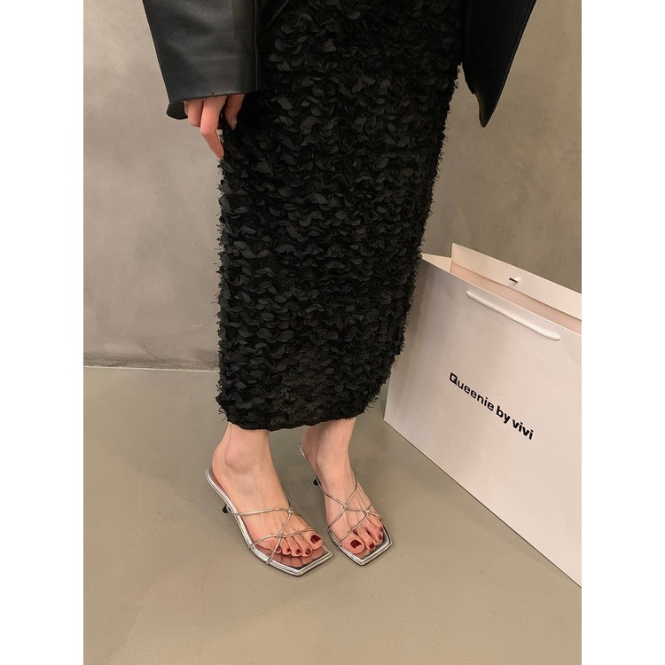 Giày Cao Gót 7CM Da PU Bóng Mũi Vuông Phong Cách Roman Cao Cấp