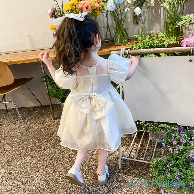 Đầm Công Chúa Mùa Hè Tay Phồng Đính Nơ Dễ Thương Thoải Mái Phong Cách Phương Tây Cho Bé Gái