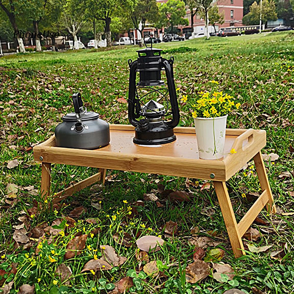 Bàn Gấp Bằng Tre Tự Nhiên Cứng Cáp Chịu Lực Tốt Đa Năng Có Tay Cầm Dành Cho Cắm Trại Ngoài