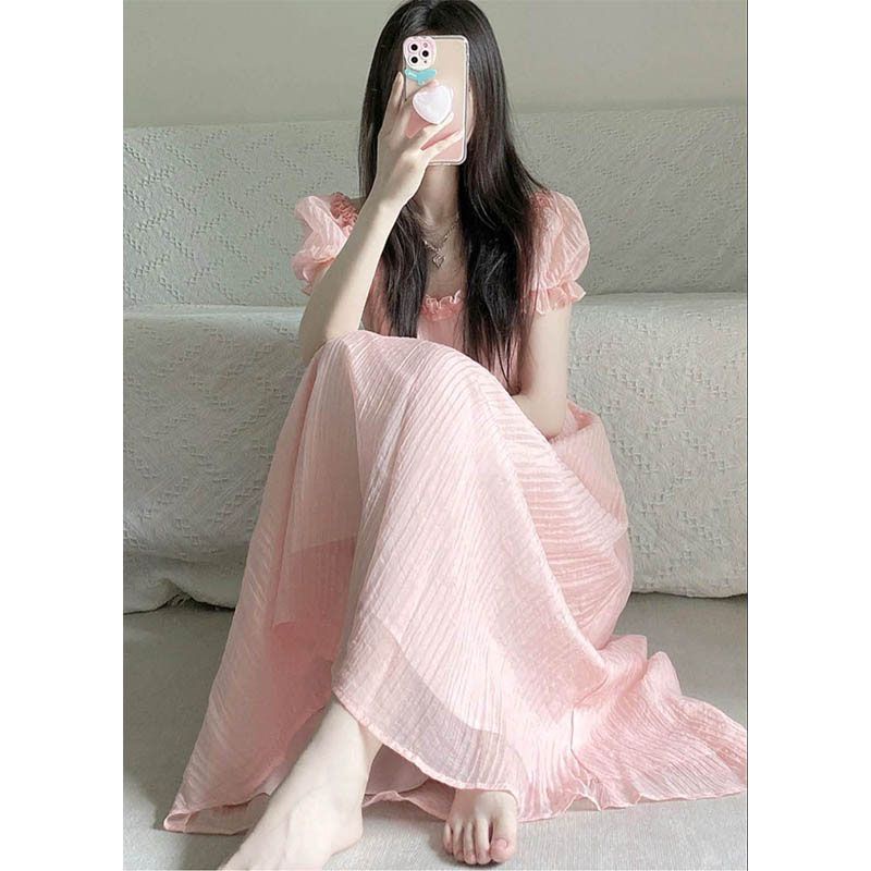 Đầm Công Chúa Tay Phồng Màu Hồng Ngọt Ngào Phong Cách Pháp Thời Trang Mùa Hè Cho Nữ