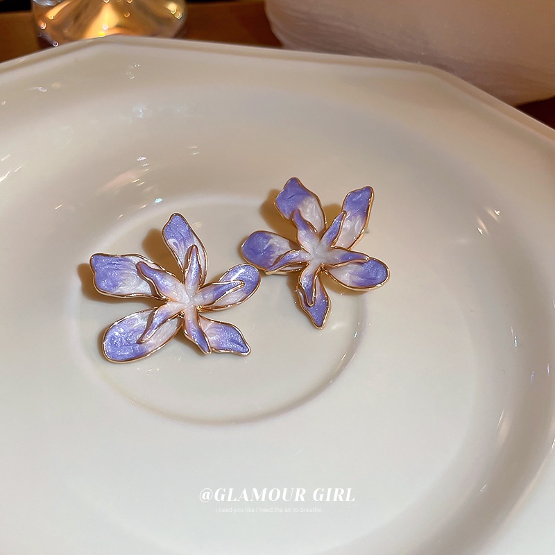 Bông Tai Bạc Hình Hoa Nhỏ Giọt Màu Gradient Đơn Giản Thời Trang